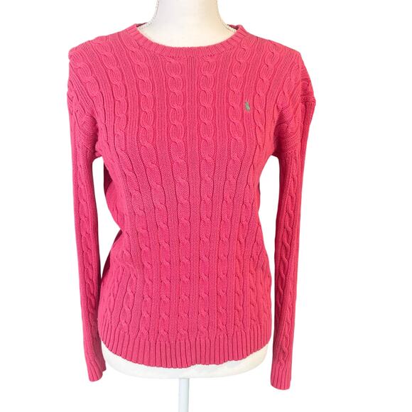 Ralph Lauren women's pink cotton cable knit crew neck sweater size S - Picture 1 of 6
